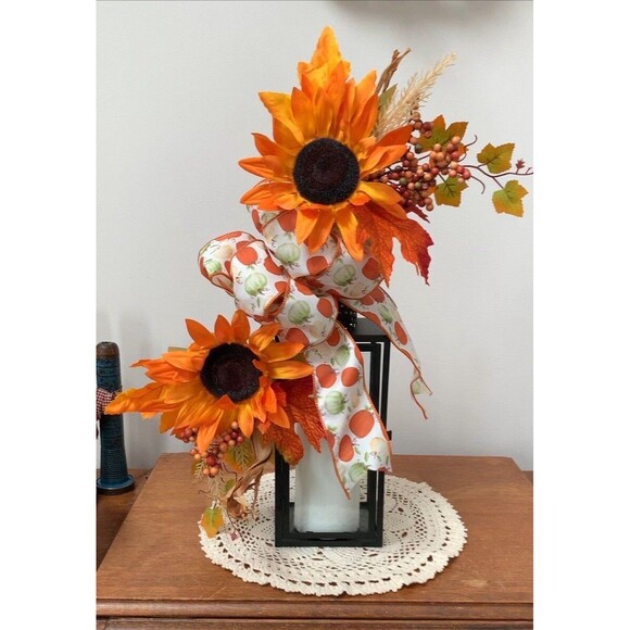 Fall Sunflower Lantern Swag: Autumn Mantle Centerpiece - Picture 8 of 10